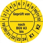 Prüfplaketten - Geprüft von ___ nach BGV A 3 bis 2019 - 2024