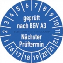 Prüfetiketten: Prüfplaketten - geprüft nach BGV A3 - Nächster Prüftermin, Jahr 2016 bis 2021