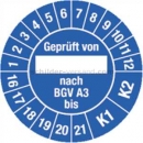 Prüfetiketten: Prüfplaketten - Geprüft von ___ nach BGV A 3 bis 2016 - 2021