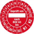 Prüfetiketten: Prüfplaketten - Geprüft von ___ nach BGV A 3 bis 2017 - 2022