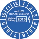 Prüfetiketten: Prüfplaketten - nach UVV BGV A3, § 5 geprüft, Jahr 2016