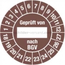 Prüfetiketten: Prüfplaketten - Geprüft von ___ nach BGV bis 2018 - 2027