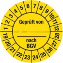 Prüfetiketten: Prüfplaketten - Geprüft von ___ nach BGV bis 2019 - 2028