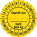 Prüfetiketten: Prüfplaketten - Geprüft von __ nach BGV A3, Jahr 2019 - 2028