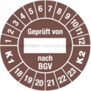 Prüfetiketten: Prüfplaketten - Geprüft ___ nach BGV K1/K2, Jahr 2018 - 2023