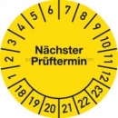Nächster Prüftermin, gelb: Prüfplaketten - Nächster Prüftermin, rund, Jahr 2018- 2023