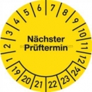Nächster Prüftermin, gelb: Prüfplaketten - Nächster Prüftermin, rund, Jahr 2019- 2024