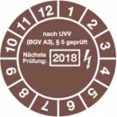 Prüfetiketten: Prüfplaketten - nach UVV BGV A3, § 5 geprüft, Jahr 2018